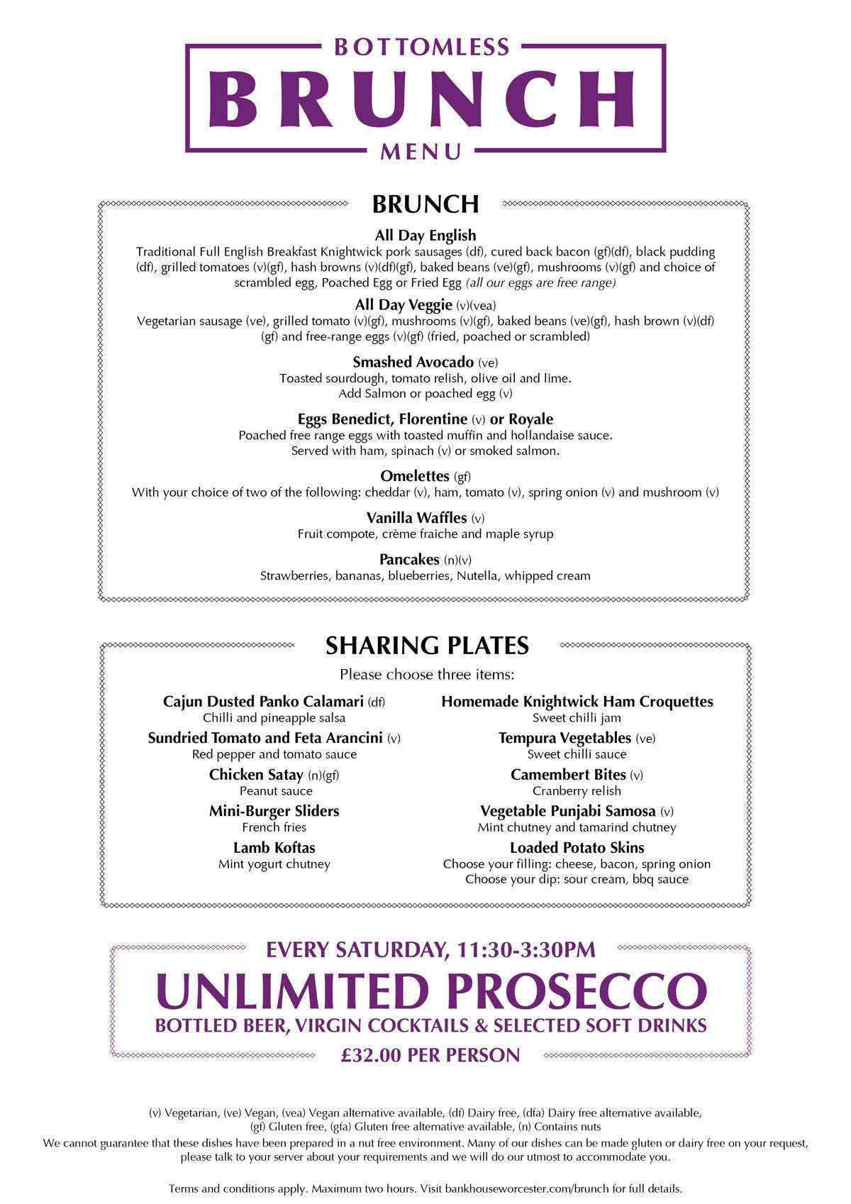 Bottomless Brunch Menu Bottomless Brunch Menu